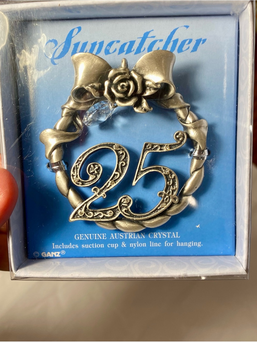 GANZ Silver-tone 25 Anniversary Brooch with Crystal Accent